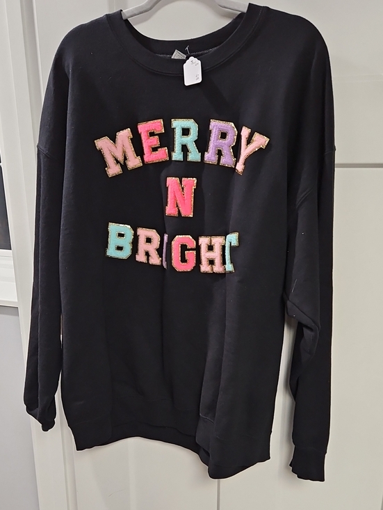 Gildan Tops - Gildan Black 'Merry N Bright' Appliqué Sweatshirt with Multicolor Letters